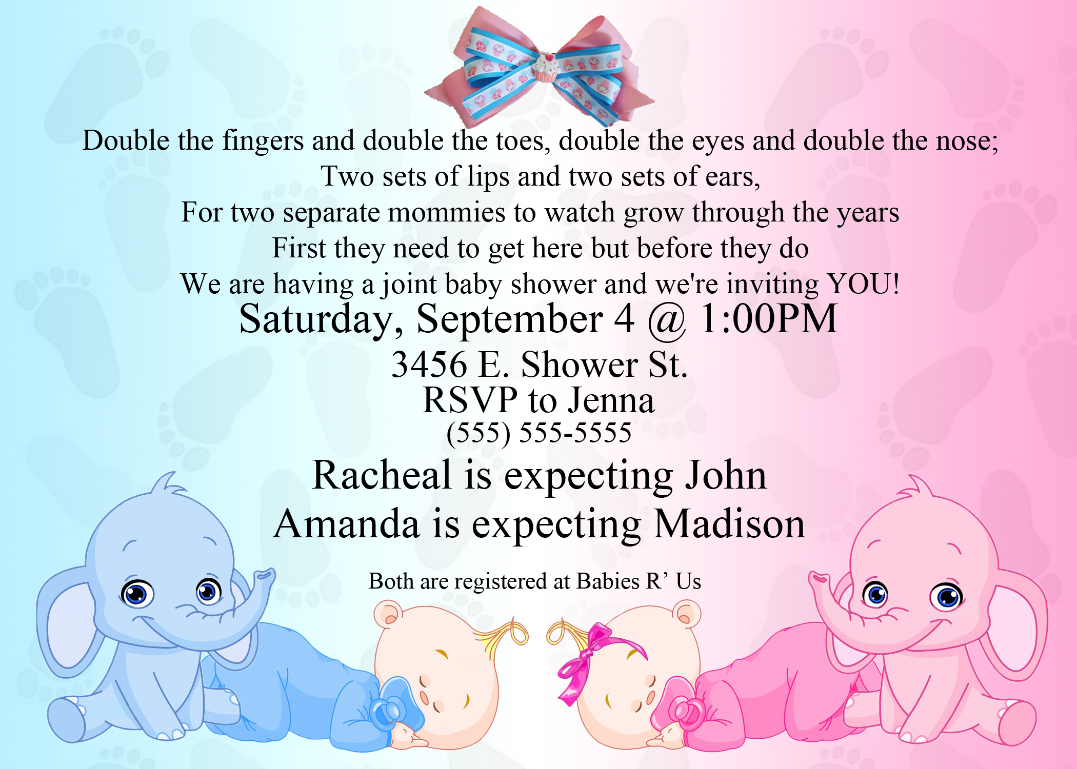 Dual Elephant Baby Shower Invitation | Kustom Kreations