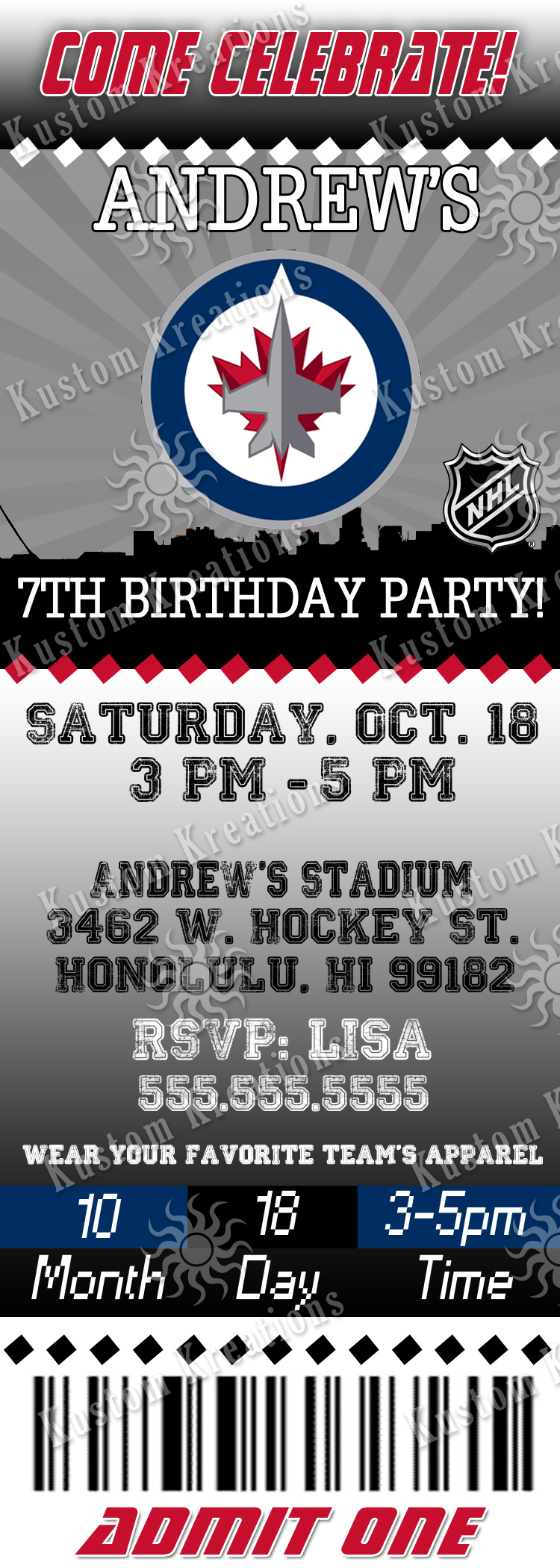 NHL Hockey Birthday Invitations